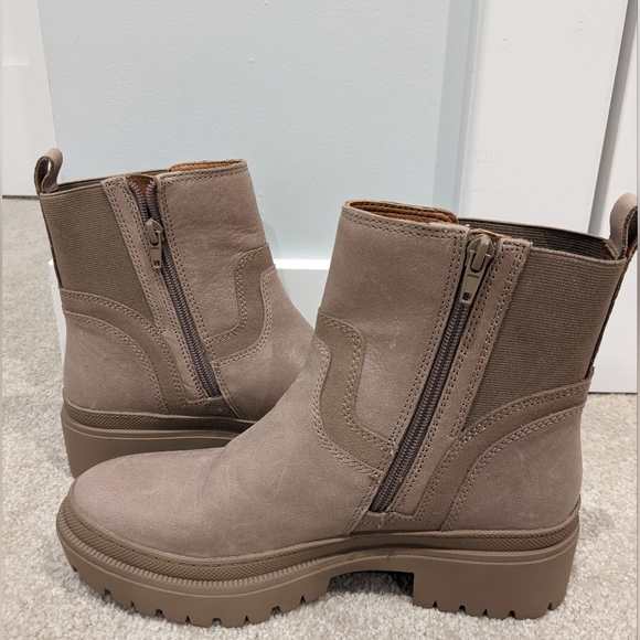 Lucky Brand Leather Moto Boot in Taupe - Picture 3 of 11